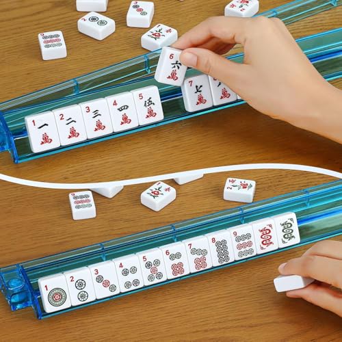 American Mahjong Tile Set,166 White Tiles Mahjong Set,4 Colors Mahjong Racks,Travel Mahjong Set with Green Carrying Bag - style: Green Bag