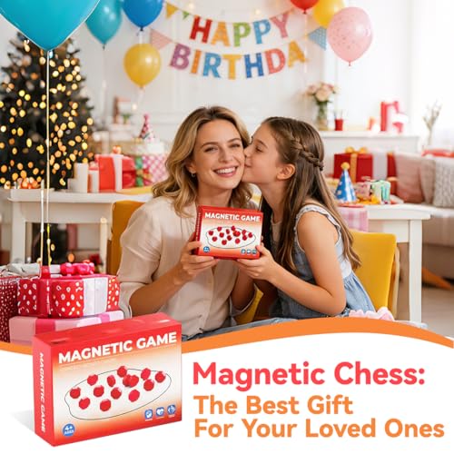 Magnetic Chess Set, Magnet Board Game with String & Full-Size Stones, Travel Magnetic Games for Family Night/Party/Camping, 2 Player Puzzle Strategy Games for Adults