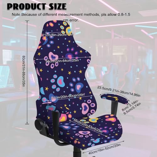 Dog Paw Print Game Chair Cover with Armrest Covers Soft Comfy Breathable Computer & Gaming Chair Slipcover for Swivel Rotating Chairs, 4Pc/Set - color: Purple - Dog Paw