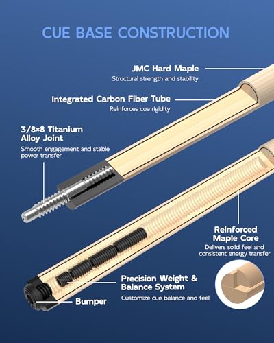 KONLLEN Maple Pool Cue Stick for Adults - Features Low Deflection Shaft, Titanium Alloy 3/8x8 Joint, and 12mm Tip - color: YG1