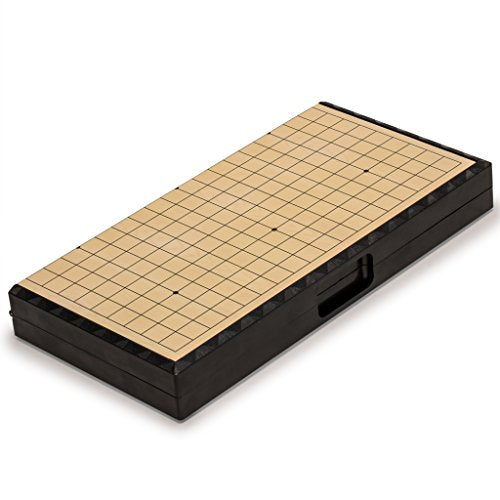 Yellow Mountain Imports Large Magnetic 19x19 Go Game Set Board (14.6-Inch) with Single Convex Stones - Folding, Portable, and Travel Ready Set - size: 14.6 x 14.6 x 1.1 inches