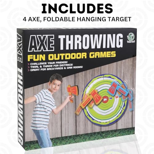 Liberty Imports Foam Axe Throwing Game - Indoor Outdoor Toy Lumberjack Hatchet Toss Ax Game with 4 Foam Axes, One 22” Easy Fold Target for Kids and Adults