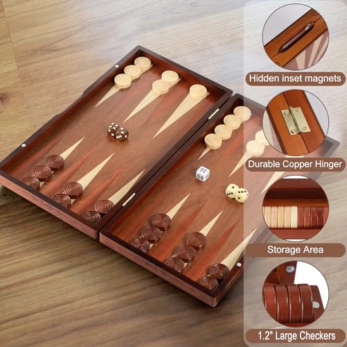 Handcrafted Wooden Backgammon Set - 16x15.3inch, Oversized Pieces, Intricate Carvings, Premium Travel Game Board for Adults & Kids (Star) - style: Upgraded Star 39x40CM