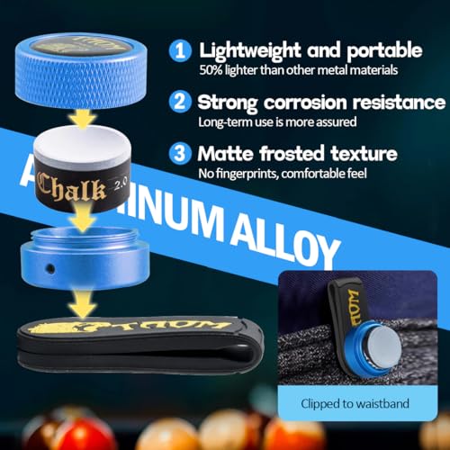 TAOM Upgrade Pool Chalk Holder Round Shaped Practical Tool Billiards Accessories Magnetic Mini Chalk Tip Case Container Round Box Billiards,Cue Tip Tool Scuffer Shaper - color: 1-Gift Set-Blue with 2.0 Blue