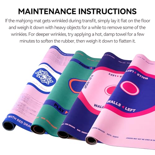Pink Classic American Mahjong Mat 31.5" - Non-Slip Neoprene Table Cover with Carrying Bag & Rules for Cards, Poker & Games - color: Pink