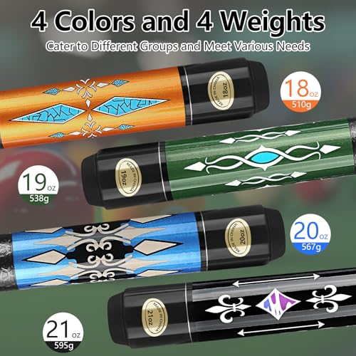 Pool Cue, 58" Pool Cue Sticks for Adults with 13MM Tips Canadian Maple Wood Leather Pattern Grip 18 19 20 21 oz, Professional Billiard Cues Players for Bar House Pool Table Sports 8/9 Ball - style: Set of 4
