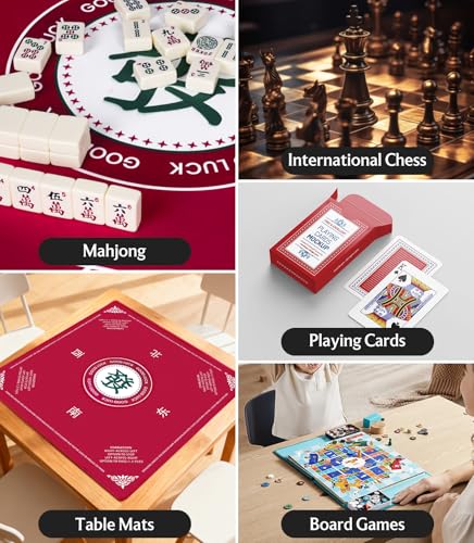 BIERDORF American Mahjong Mat 31.5"x31.5", 3mm Thick Non-Slip Table Cover, Noise Reducing Game Mat with Carrying Bag for Mahjong, Card Games, Game Night & Travel, Red