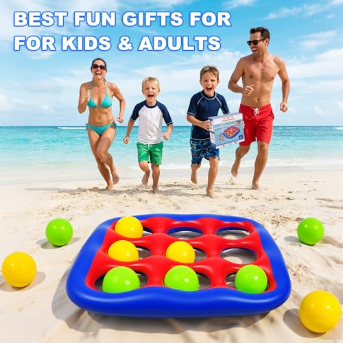 Pool Games Set- Tic-Tac-Toe Inflatable Pool Toys with 10 Balls Fun Summer Swimming Pool Party Beach Lawn Outdoor Camping Party Float Game Water Ball Toys for Adults Teens Kids 2-10 Players - color: Blue and Red