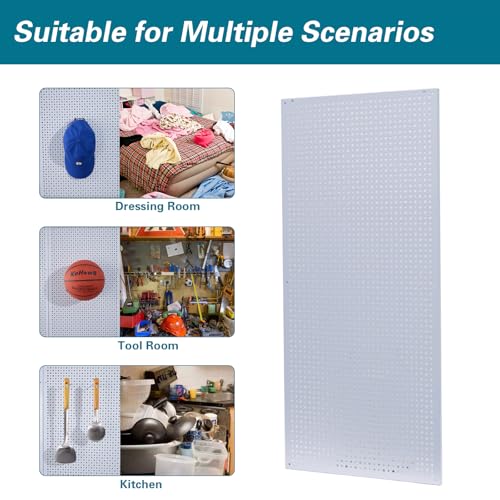 Pegboard Rack Garage Storage Steel Horizontal PegBoard Pack,Steel Pegboard Heavy Duty- 3 Pack 16-Inch X 36-Inch Metal Peg Board Tool Organization Panels (White) - color: White