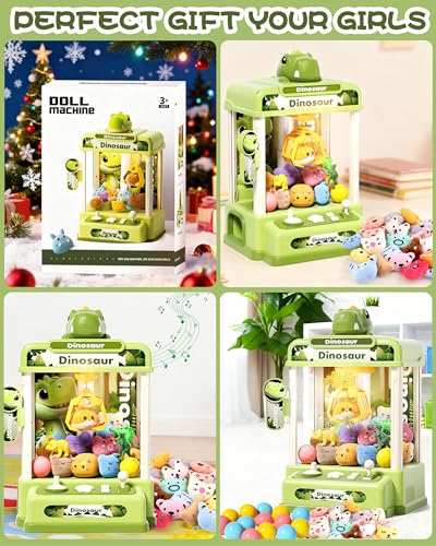STACTCUTE 32PCS Dinosaur Claw Machine for Kids, Mini Vending Machine with Music & Adjustable Volume, Electronic Arcade Game Prize Dispenser for Birthday Toys Gifts Age 3+ (Small) - size: Small