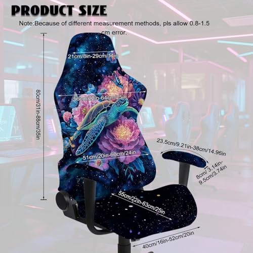 Suobstales Galaxy Turlte Butterfly Flower Pattern Gaming Chair Covers Slipcovers Non Slip Office Desk Chair Cover with Armrest Covers, Stretch Computer Chair Cover Ergonomic Rotating Game Chair Covers - color: Galaxy Turlte Butterfly Flower