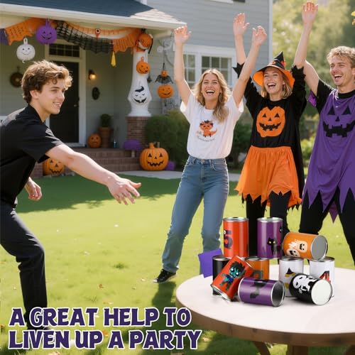 HyDren 13 Pcs Christmas Carnival Can Bean Bag Toss Games for Kids Adults Throwing Can Game for Birthday Family Festive Holiday Homeschooling Backyard Indoor Outdoor Supplies - style: Halloween
