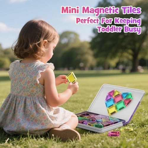 WMXDU Mini Magnetic Tiles, 40PCS Magnetic Building Blocks with Iron Box, Magnet Toys Travel Size On-The-Go Construction Set STEM Travel Toys for Boys and Girls Ages 3+ - style: Mini Magnetic Tiles