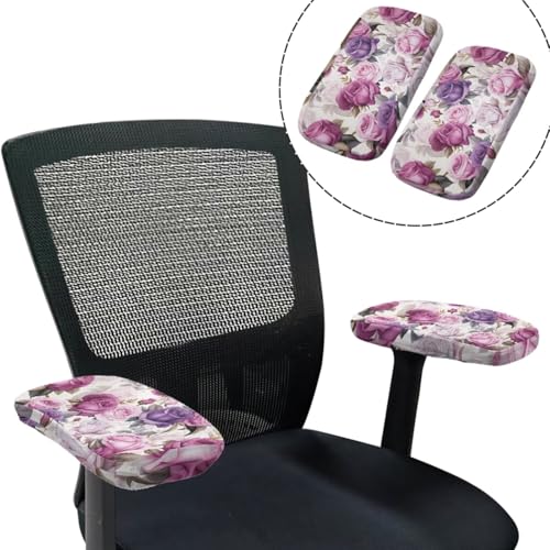 Office Chair Covers Rose Armrest Pads Elastic 4-Piece Set Stretchable Reusable Soft Desk Chair Seat Cover for Home Office and Gaming Setup - color: Rose