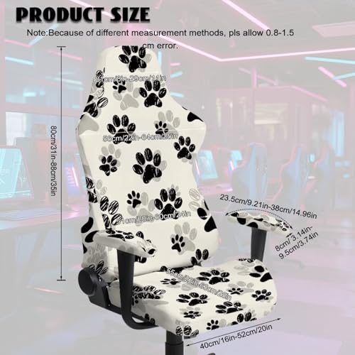 Suobstales Dog Paw Pattern Gaming Chair Covers, Stretchable Office Computer Chair Slipcover with Armrest Covers, Elastic Seat Protector for Office Reclining Racing Game Chair - color: Dog Paw
