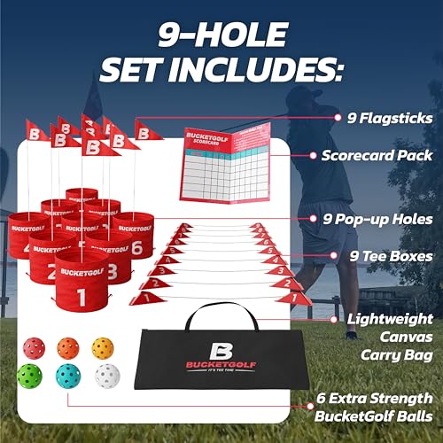 bucketgolf Game Pro The Original Ultimate Backyard Golf Game for Family, Adults and Kids - Portable 9 Hole Golf Course Play Outdoor, Lawn, Park, Beach, Yard - size: Without Clubs