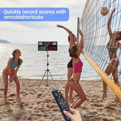 Samshow 2025 LED Electronic Scoreboard Digital Score Keeper with Remote, Basketball Scoreboard with Shot Clock & Timer & 12/24h Real Time for Football/Corn Hole/ping Pong/Table Tennis - style: 2025 6 digital led scoreboard-no tripod