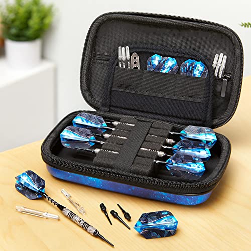 Casemaster Sentinel 6 Dart Case, Holds Extra Accessories, Tips, Shafts and Flights, Compatible with Steel Tip and Soft Tip Darts, Impact & Water Resistant Tactech Shell, Galaxy - color: Tactech Shell Galaxy