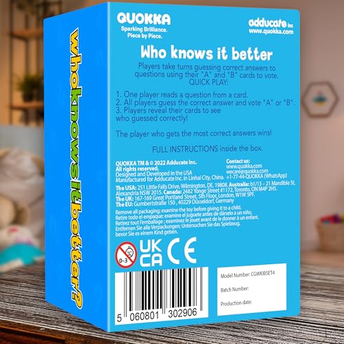 QUOKKA Board Games for Kids 8-12 – Set of 4 Family Card Games for Kids and Adults – Trivia Cards for Family Game Night – Who Knows It Better – 2000+ Questions Across Biology, Culture, STEM and Math - color: 02. 4 in 1 Set