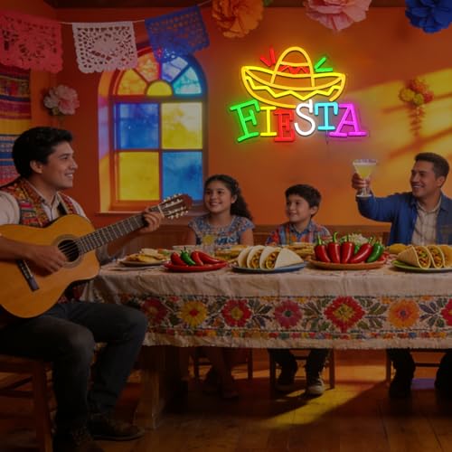 Fiesta Neon Sign for Wall Decor, Mexican Led Signs for Fiesta Party, USB Dimmable Religious Neon Lights for Taco Bar Restaurant Kitchen Gathering Church Home Bar Celebration Decoration - style: Fiesta