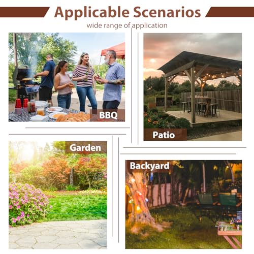 8-Person Round Wooden Picnic Table with Seat, Outdoor Camping Dining Table with 4 Built-in Benches, Brown - color: Brown, size: 8-Person Round
