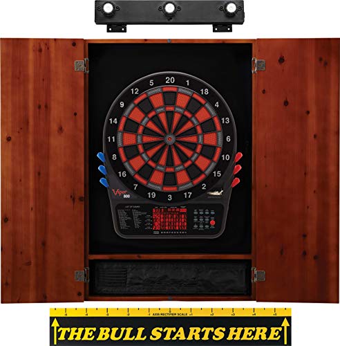 Viper 800 Electronic Dartboard, Metropolitan Espresso Cabinet, Laser Throw Line & Shadow Buster Dartboard Light Bundle - color: Cinnamon, style: Bull Throw Line