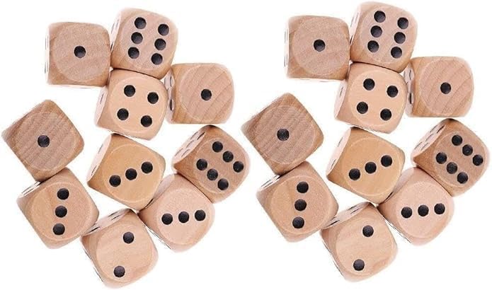 20Pcs Wooden D6 Dice Set, 20mm Round Corner, 6 Sided Gaming Dice for Adults Standard Game Dice