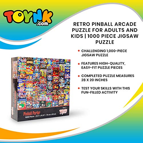 Pinball Parlor Retro Arcade Puzzle for Adults and Kids | 1000 Piece Jigsaw Puzzle Toy | Interactive Brain Teaser for Family Game Night | 28 x 20 Inches