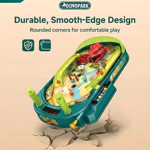 Dino Pinball Machine — Tabletop Arcade Game with Obstacles, Pull-Rod Launcher, Flippers, Dinosaur Targets & Scoring Zones, 1-2 Player Mini Pinball for Kids Ages 3+ - style: Dino Pinball