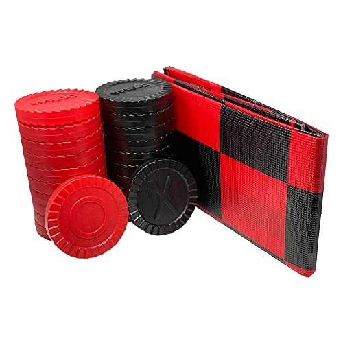 Waloo Sports Jumbo Reversible Checkers & Tic Tac Toe Play Set - Indoor or Outdoor 2 in 1 Jumbo Game with Carrying/Storage Bag