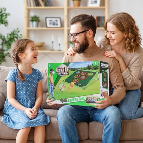 34 Pcs 3-in-1 Battle Golf Game Set with Stand & Club, Jumbo 32" x32“ Chipping Game Mat with 20 Sticky Balls, 6 Hole Covers, Indoor Outdoor Backyard Golf Game Kit, Ideal Gift for Family