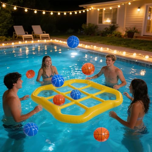 Giant Tic Tac Toe Game & Pool Toys, Inflatable Pool Tictac Game with 10 Balls, Giant Floating Grid Puzzle, Great for Outdoor Swimming and Beach Parties for Family