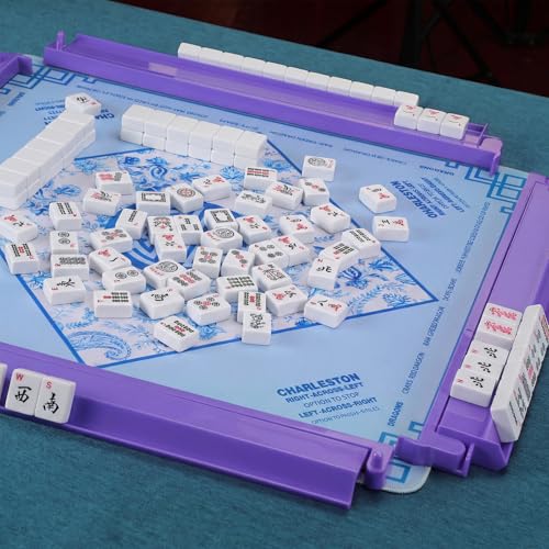 4 Pcs 18.7 Inch Purple Acrylic Mahjong Tile Racks with Pushers for Game Night American Mahjong Racks Tile Set for Mah Jong Lovers and Beginners - color: Purple