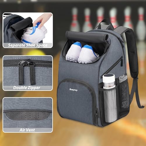 Bosynoy Bowling Backpack, Bowling Ball Bag Totes for Single Ball with Shoe Compartment & Foam Padded, Fits Shoes Up to US Mens Size 16, Grey - color: Light Blue