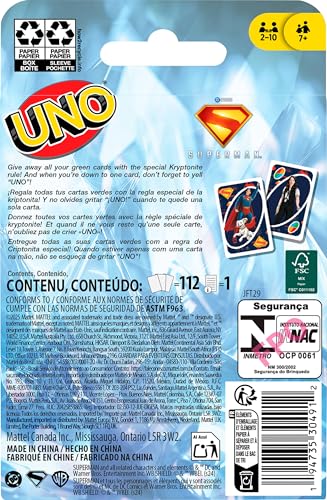 Mattel Games UNO Superman Card Game for Kids, Adults & Family Nights, Parties, Travel & Camping, Toy Collectible Inspired by the Movie - style: UNO Superman