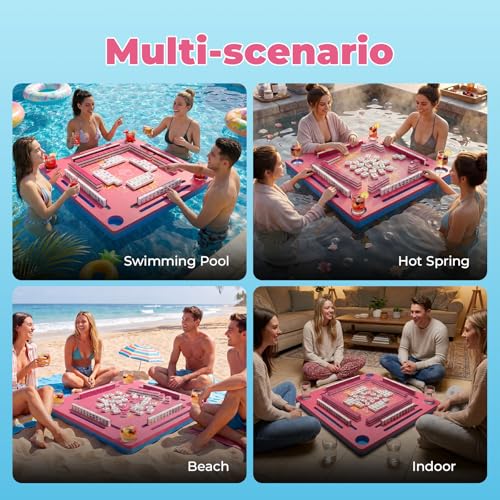 Floating Mahjong Table for Pool, Double-Sided Waterproof Float Game Tray for Mahjong, Poker, Cards, Dominoes Scrabble, Water Game Table for Adults, Pool, Hot Tub, Lake, Beach and Summer Parties