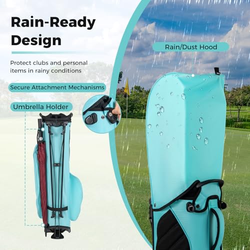 ULTIMATE Golf Stand Bag, 8-Way Golf Bag with 5 Pockets, Rain Hood, Detachable Dual Shoulder Strap, Lumbar Pad, Handles, Portable Golf Club Bag for Men & Women - color: Blue