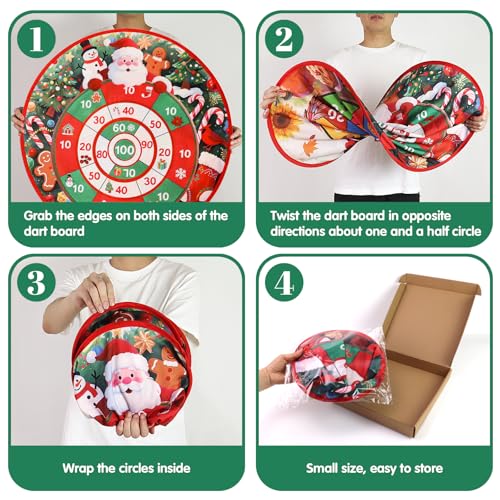 Christmas Games Santa Claus Dart Board for Family, Kids Adults with 8 Sticky Balls and 8 Darts, XMAS Activities Game,Indoor Outdoor Toys Party Favors Gifts (Double Sided Target Christmas&Thanksgiving)