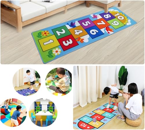 Hop and Count Hopscotch Rug, Kids Floor Play Area Rug Game Carpet Crawl Jump Mat, Children Numbers Learning Non-Slip Rug, Great for Ages 3 to 7 Boys Girls, Home Decor, 26''x78'' - size: 26''x78'' (66x198cm)