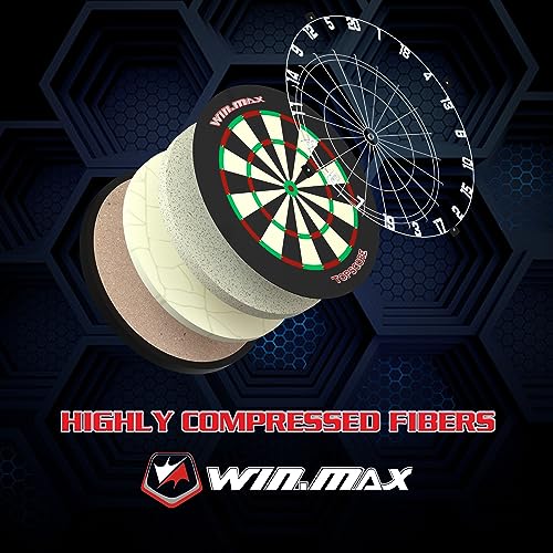 WIN.MAX Dart Board - Bristle Steel Tip Dartboard for Adults Bristle Steel Tip Dart Board Set with 12 Darts Metal - style: Dart Board with Surrond Backboard