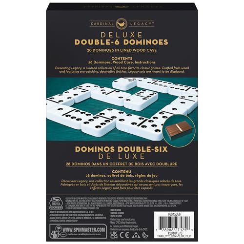 Spin Master Games, Cardinal Legacy Deluxe Double-6 Dominoes, Classic Board Game Set of 28 Dominoes in Lined Wooden Case, for Kids & Family, 1-4 Players, for Ages 8 & Up - color: Double 6 Dominoes
