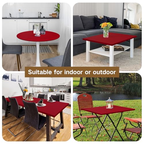 Square Fitted Table Cover Elastic Tablecloth Stretch Spandex Table Top Cover Table Topper Cap for Dining Kitchen Home Party Burgundy 34X34 Inch - color: Burgundy, size: 34" x 34" (Square)