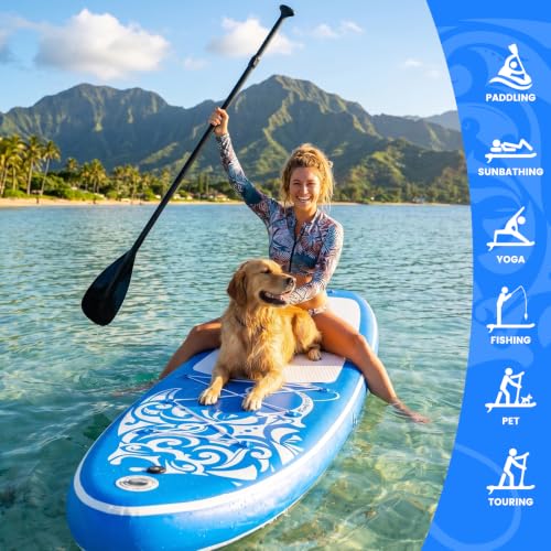 FEATH-R-LITE Inflatable Paddle Board Stand Up Paddleboards for Adults SUP with Premium Accessories Pump, Adjustable Paddle, Leash, Three Fins, Backpack - style: Dark Blue