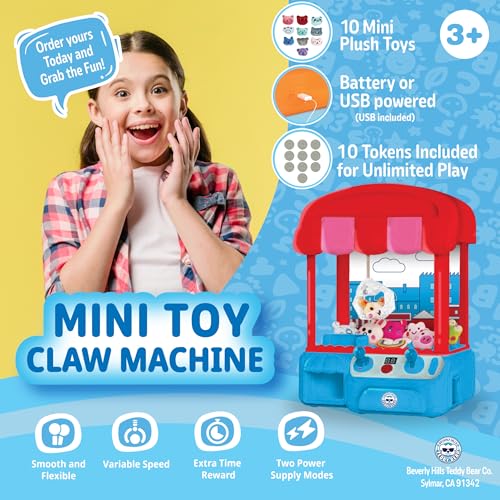 Mini Claw Machine Toy for Kids – Arcade Grabber Game with Joystick, Plush Prizes & Tokens – Portable Prize Machine for Boys & Girls – Fun Family Game & Gift