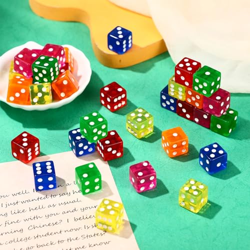 Seenelling 36 Piece 19 mm Casino Style Craps Dice Sets Acrylic and Translucent D6 Dice, Square W/Rounded Edge for Casino, Craps, Table Games and Board Games (Fresh Color) - color: Fresh Color