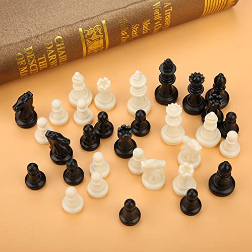 Tournament Chess Set 32 Black & White Pieces 1.93Inch 49mm Tall Standard Replacement Plastic Chessmen Without Checkerboard