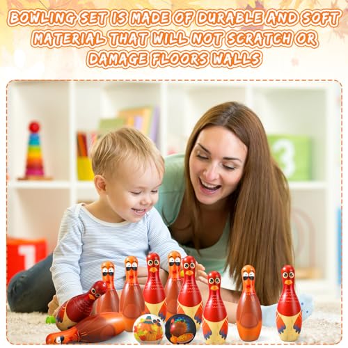 Libima 12 Pcs Thanksgiving Bowling Set Thanksgiving Gifts Fall Holiday Party Games Toddler Turkey Bowling Set 10 Soft Foam Bowling Pins 2 Bowling Balls Set Toy Bowling Set for Kids Fall Party Favors