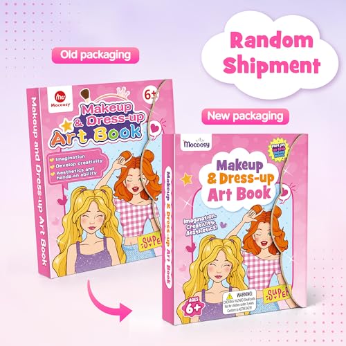 Mocoosy Makeup Art Craft for kids Ages 4-8, Pretend Play Makeup Coloring Activity Book with Stickers, Fashion Design Sketchbook, Travel Game Airplane Car Road Trip Toy Birthday Gift for Girl 5 6 7 8 9
