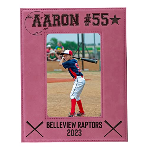 My Personal Memories Custom Monogrammed Baseball Sports Picture Frame Gifts - Personalized 4x6, 5x7, 8x10 Photo Frames for Athletes, Coaches, Teams, Kids, Awards (Pink) - color: Pink
