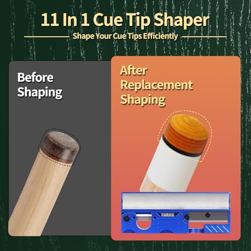 Vefungyan Pool Cue Tips Replacement Kit: 11 in1 Billiards Pool Cue Tip Repair Shaper Tool with 20pcs cue Tips 5 Chalk for Replacement - color: Matel Blue 2